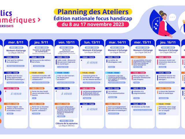 Planning ateliers DéClics Numériques 