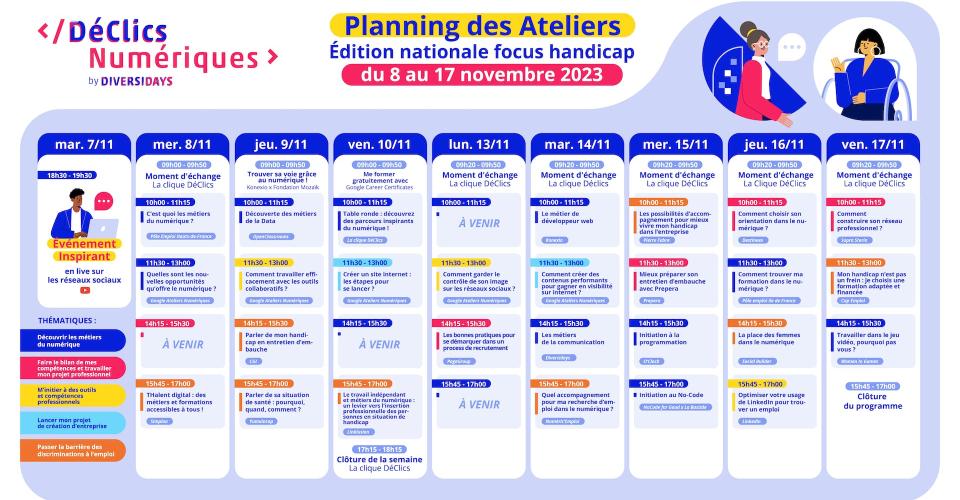 Planning ateliers DéClics Numériques 